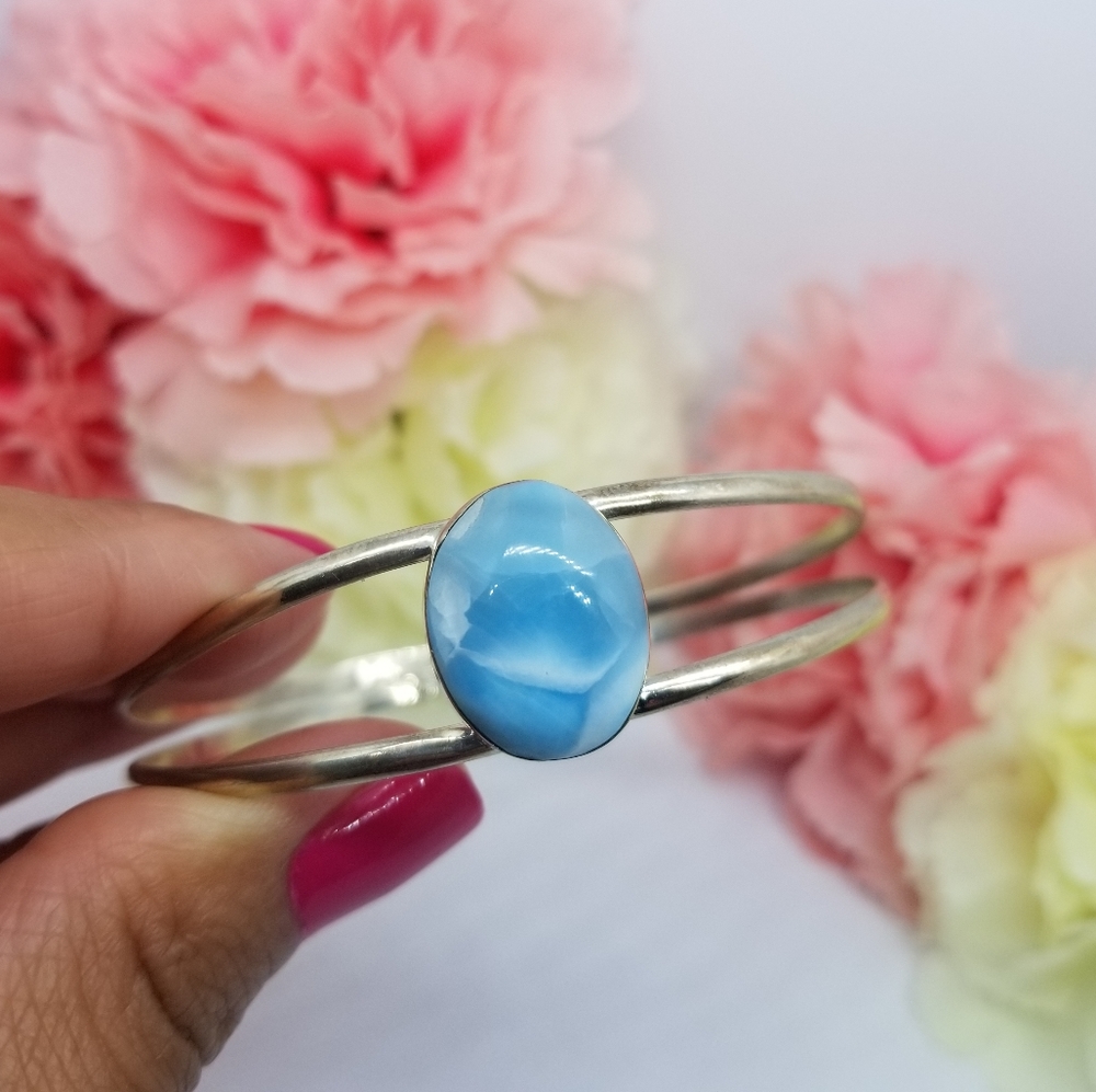 HANDCRAFTED SILVER + LARIMAR BRACELET